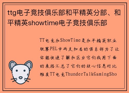 ttg电子竞技俱乐部和平精英分部、和平精英showtime电子竞技俱乐部